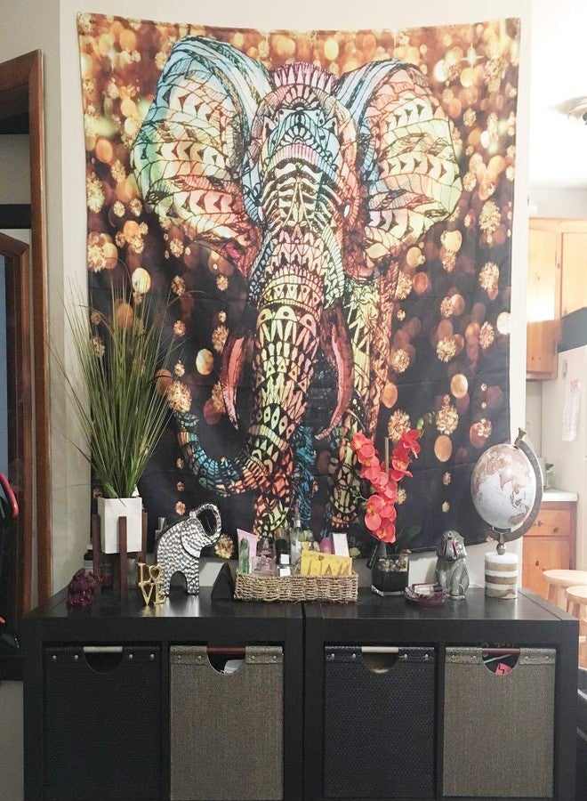 Ruibo Elephant Tapestry,watercolor Aztec Gold Elephant With Gold Rain Shine Flicker Glow Jewelry Stones Light/Indian Bohemian Wall Hanging Tapestry For Wall Hanging Decor For Bedroom Living Room Dorm - Image 3